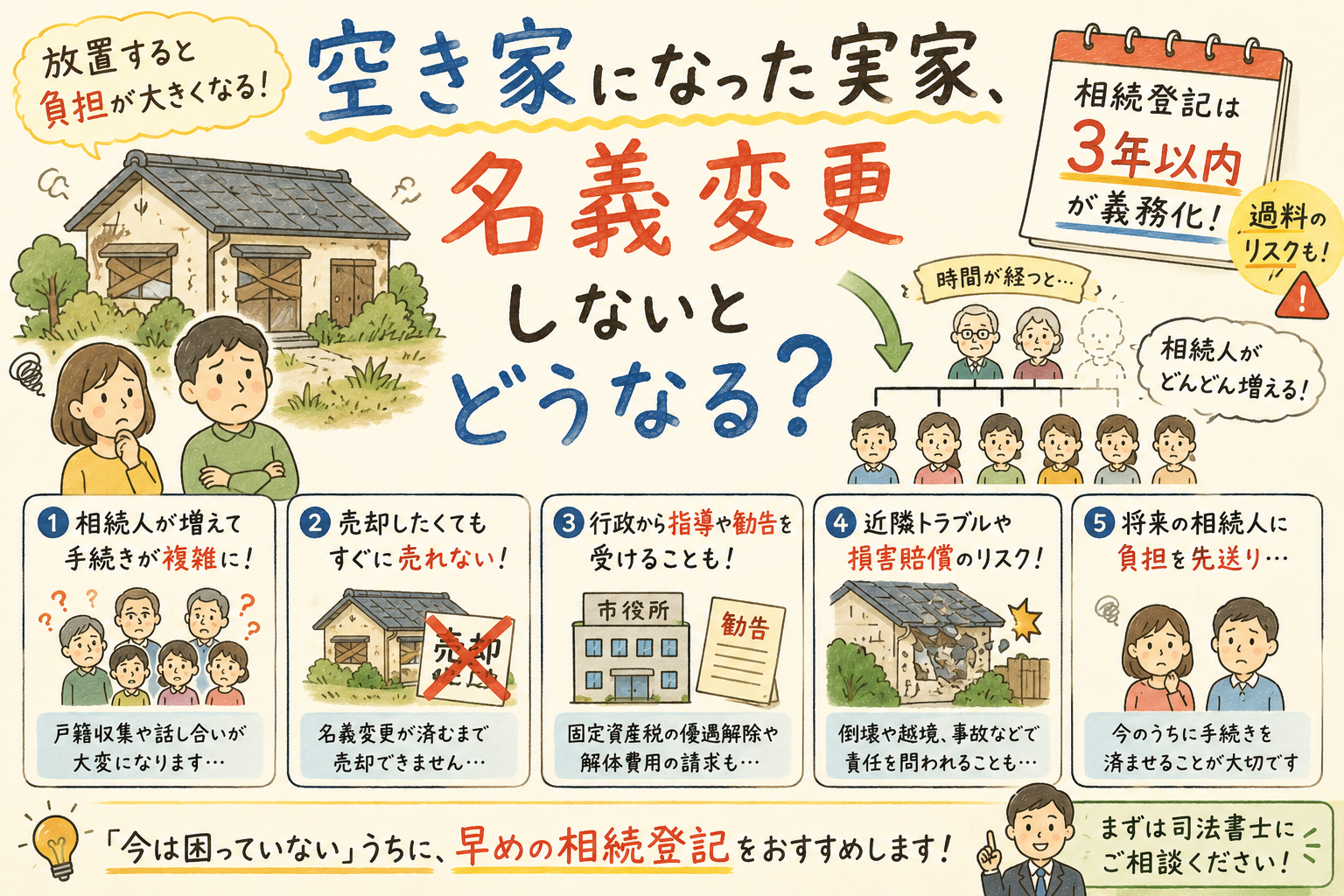 空き家になった実家、名義変更しないとどうなる?