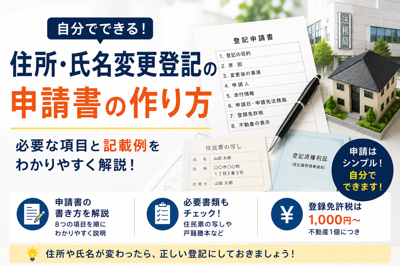 自分で住所・氏名変更登記をする場合の申請書の作り方