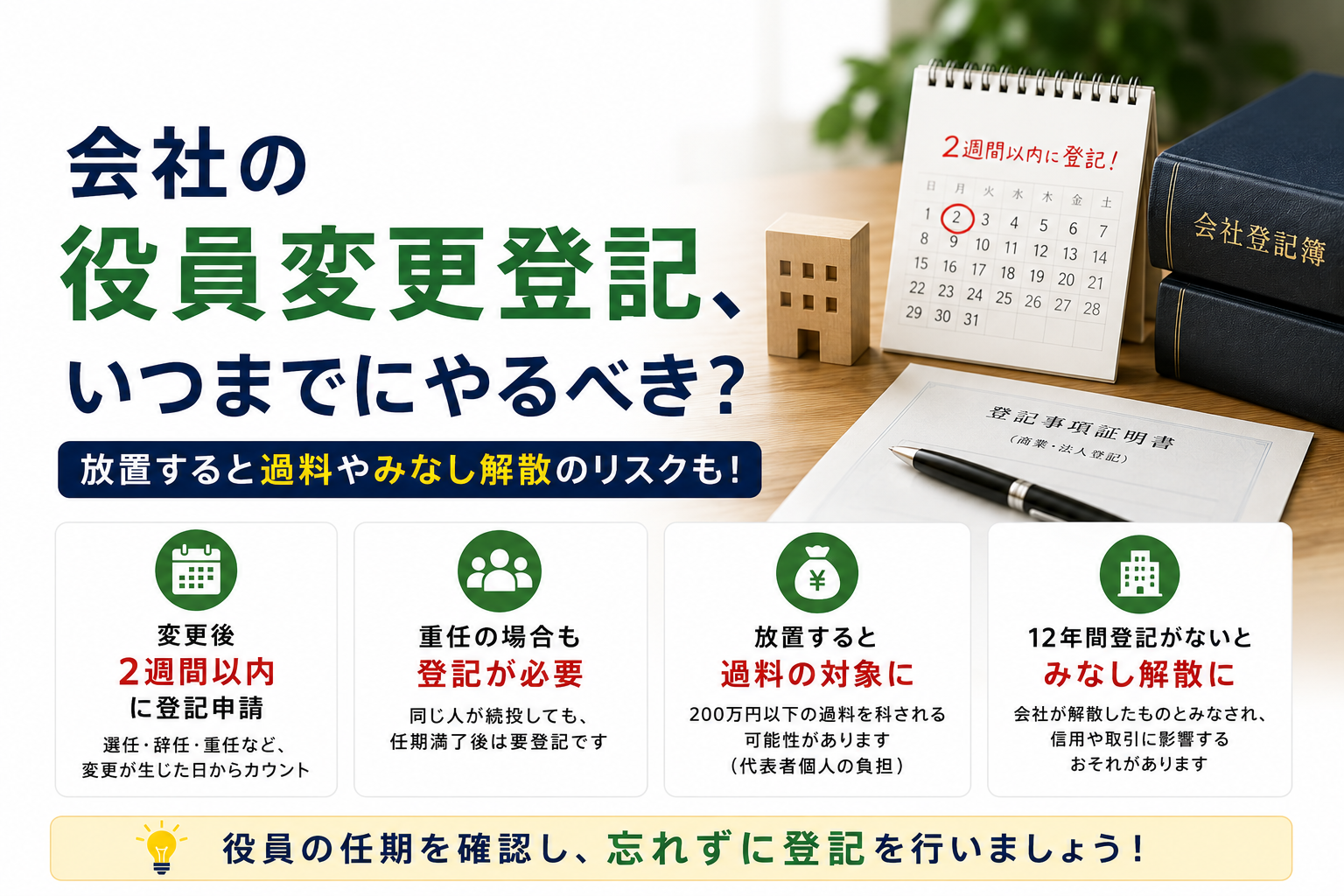 会社の役員変更登記、いつまでにやるべき?
